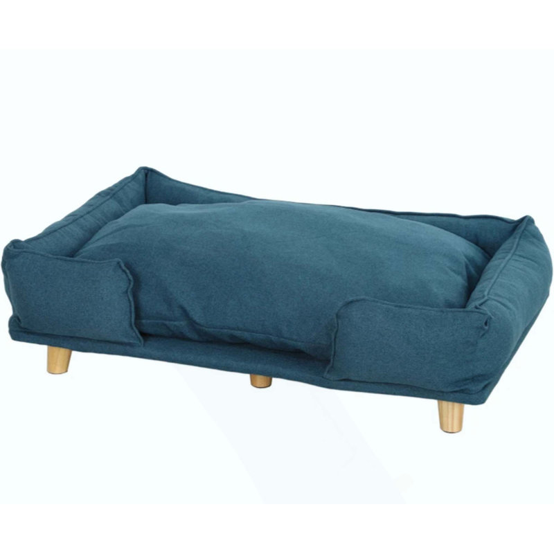 Raised Pet Couch With Comfortable Cushion, Pine Wood Legs