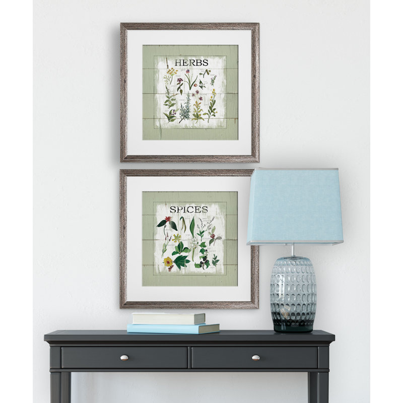 Ensemble de 2 reproductions encadrées shiplap herbes, Cadre brun