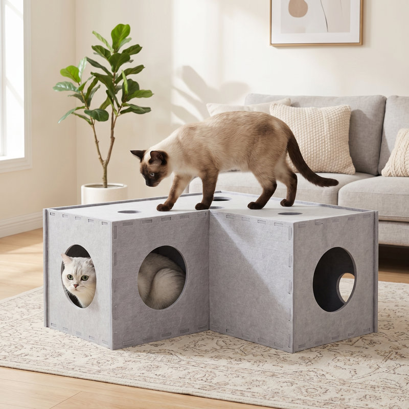 Original Original Hideaway Cave, tunnel pliable en feutre doux avec trou de regard interactif, pour chats d'intérieur et chatons