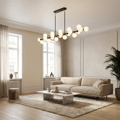 Lustre de pièce, lustre noir moderne 22 lumières, lustre Spoutnik à abat-jour en verre, luminaire suspendu à hauteur réglable pour le salon, la chambre à coucher, l'îlot de cuisine