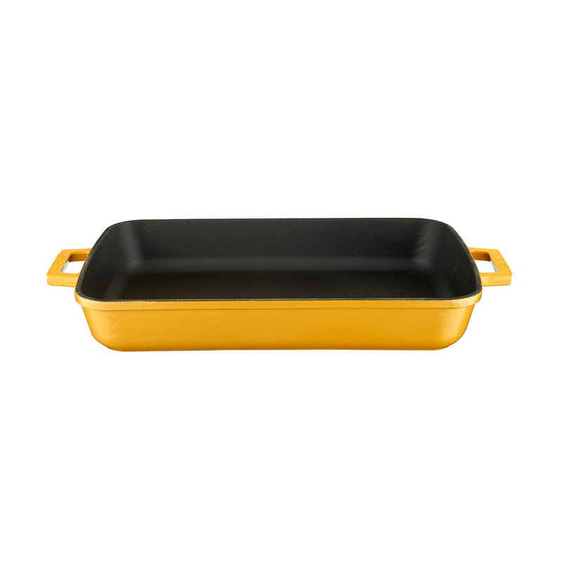 LAVA Enameled Cast Iron Rectangle Roasting Pan, Yellow/Black