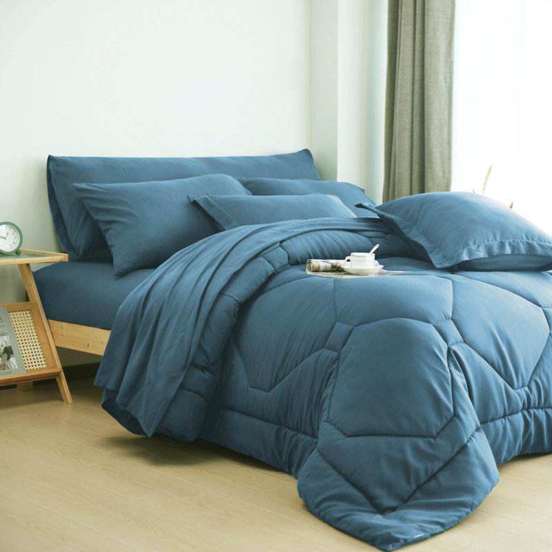  Ensemble d'édredon 8 pièces avec draps toutes saisons dans un sac, Bleu cendré, Édredon double et 5 pièces supplémentaires
