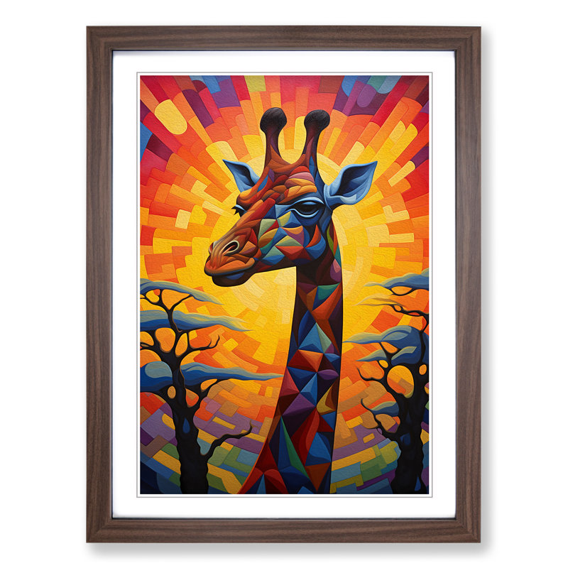Giraffe Art Deco No.2 - Framed Print, Walnut, 64cm H x 46cm W x 2cm D