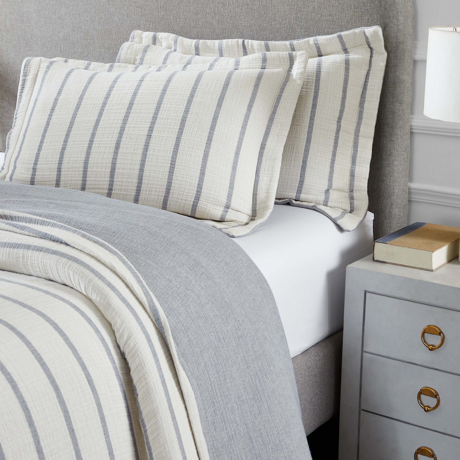 Reversible Matelasse Bedspread Set, Blue Striped, California King Bedspread + 2 King Shams