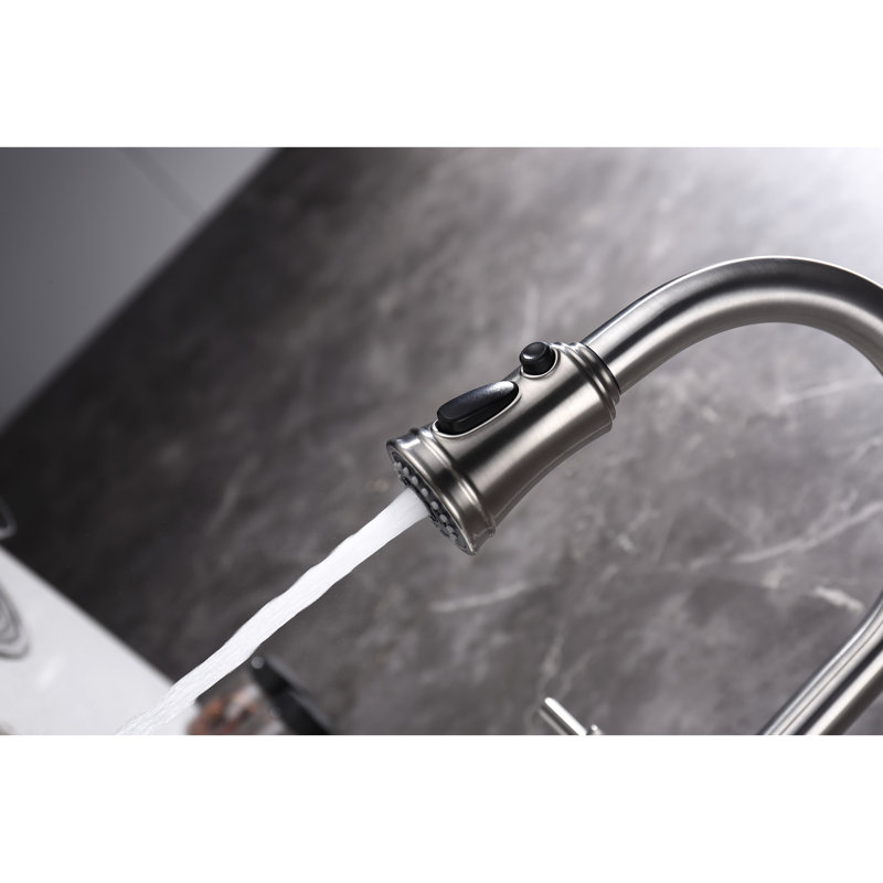Spot Brushed Nickel Bridge Kitchen Faucet With Pull-Down , Dual Handle For Accurate Flow And Temperature Adjustment, 360-Degree Rotatable High Nozzle, Brass Construction, Silent Effortless Water
