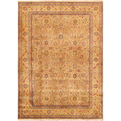 Tabriz Oriental Hand-Knotted Wool/Silk Beige/Rust/Navy Area Rug