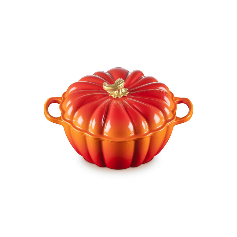 Le Creuset Cast Iron Signature Pumpkin Casserole, Volcanic, gold-finish knob