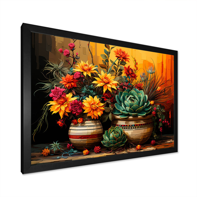 Boho, poterie florale mexicaine, H 16 po x l 32 po x P 1 po, Cadre d'angle fermé noir