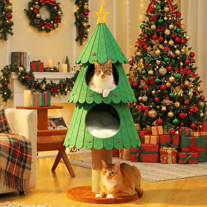 Arbre à chat de 42,9 pouces pour chats d'intérieur avec 2 maisons confortables, meubles d'escalade pour chatons pour jouer et dormir