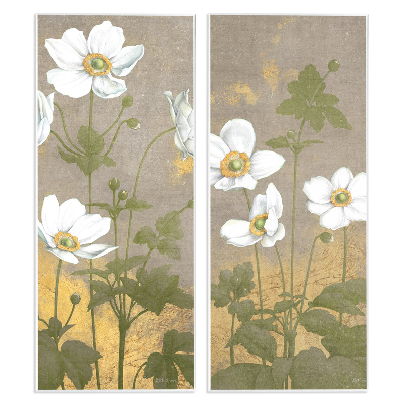 Ensemble de 2 plaques murales de style rétro avec fleurs d'anémone, design par Beth Grove