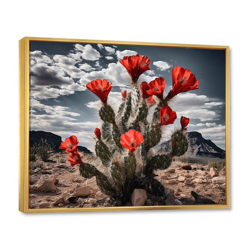 Western Desert Cactus Serenade - art mural sur toile Western, Cadre flottant doré, H 12 po x l 20 po x P 1 po