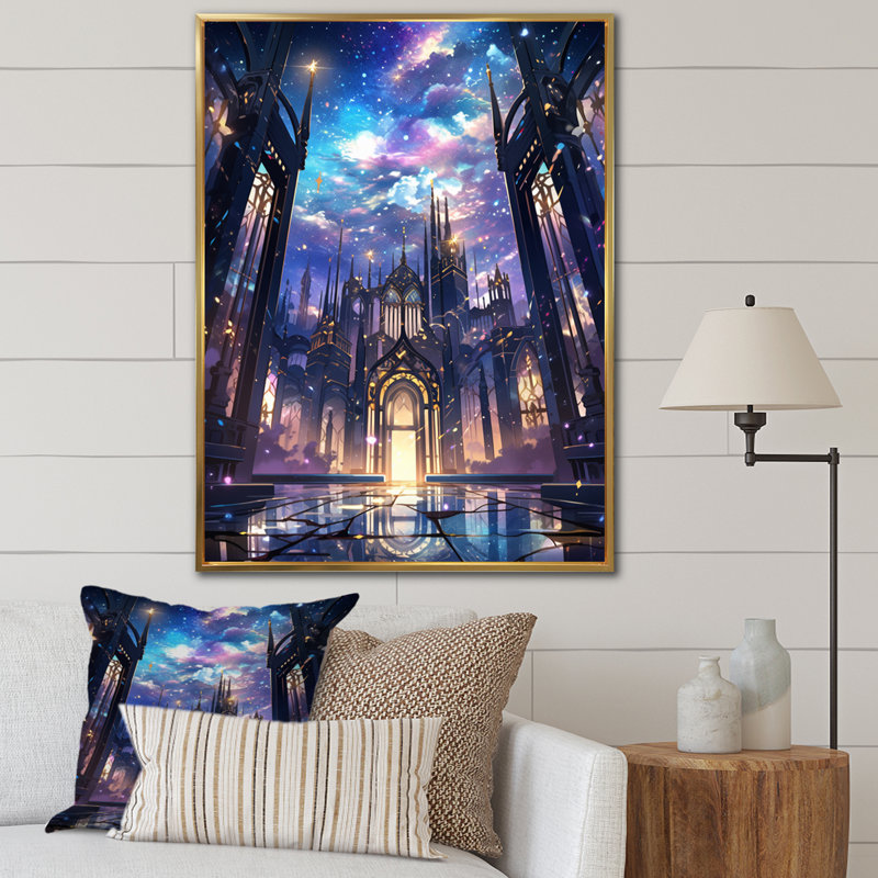 Château royal sur toile, H 32 po x l 16 po x P 1 po, Cadre flottant doré