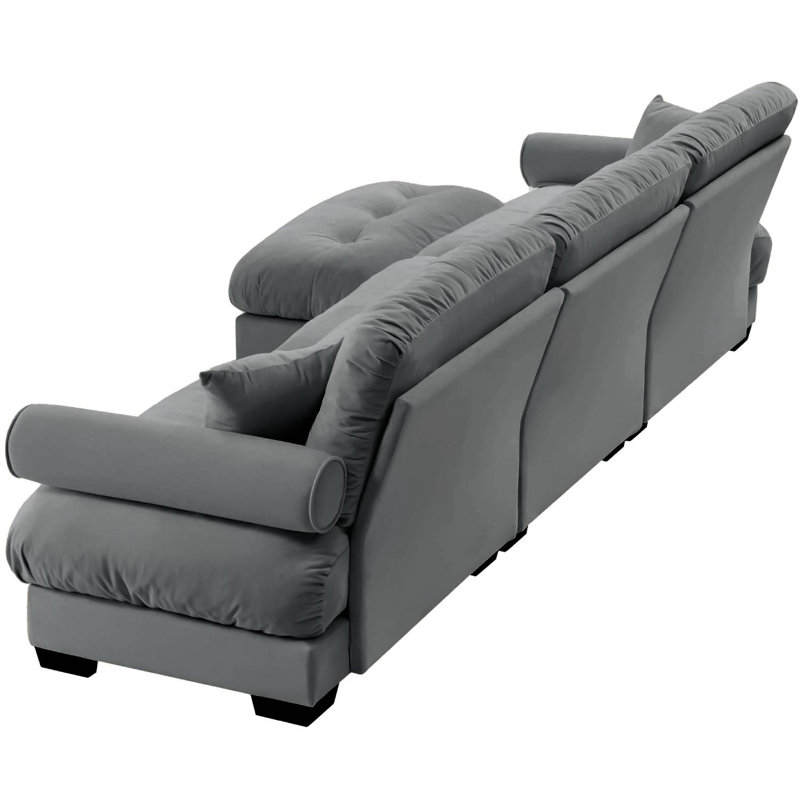 Canapé modulaire en velours de 130 po en L avec repose-pieds, Velours gris velours