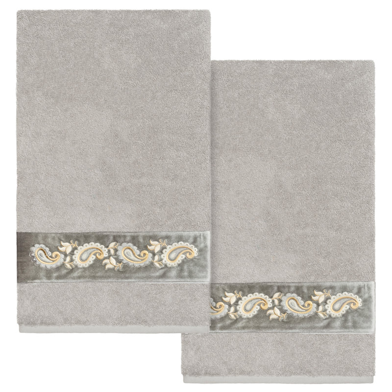 Light Gray Turkish Cotton Embellished Bath Towel Set