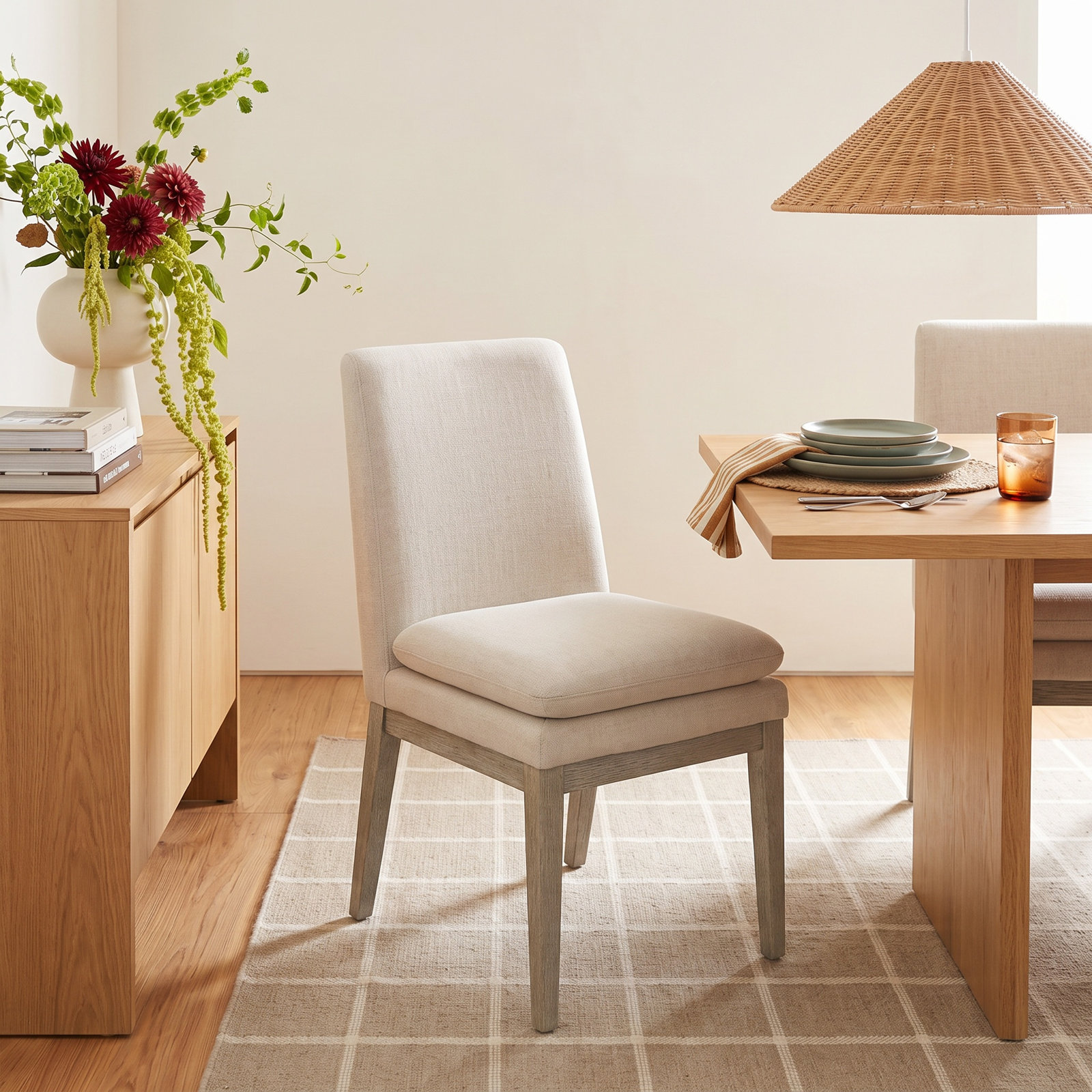 Bethea Oak Parsons Dining Chair, Effie Linen Performance Linen