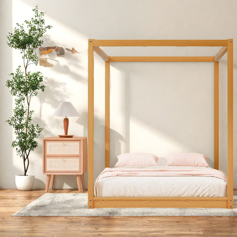 Grand lit à baldaquin durable, bois de pin, style moderne pour la maison