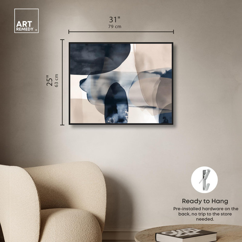 Art, art abstrait, toile, mouvement monochrome, Cadre flottant noir, H 31 po x l 25 po