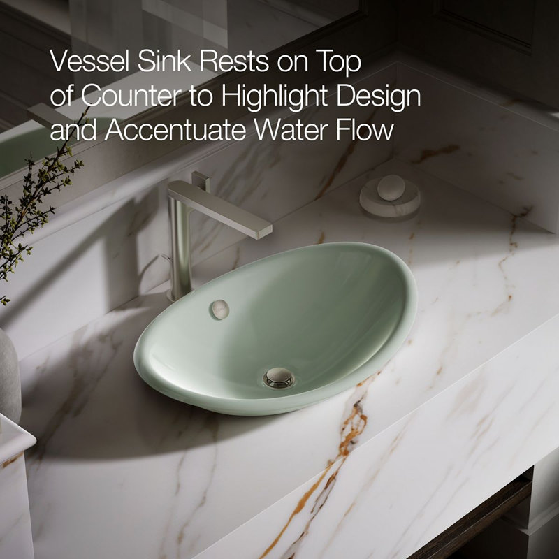 Iron Plains Metal Oval Vessel Bathroom Sink with Overflow, Aspen Green