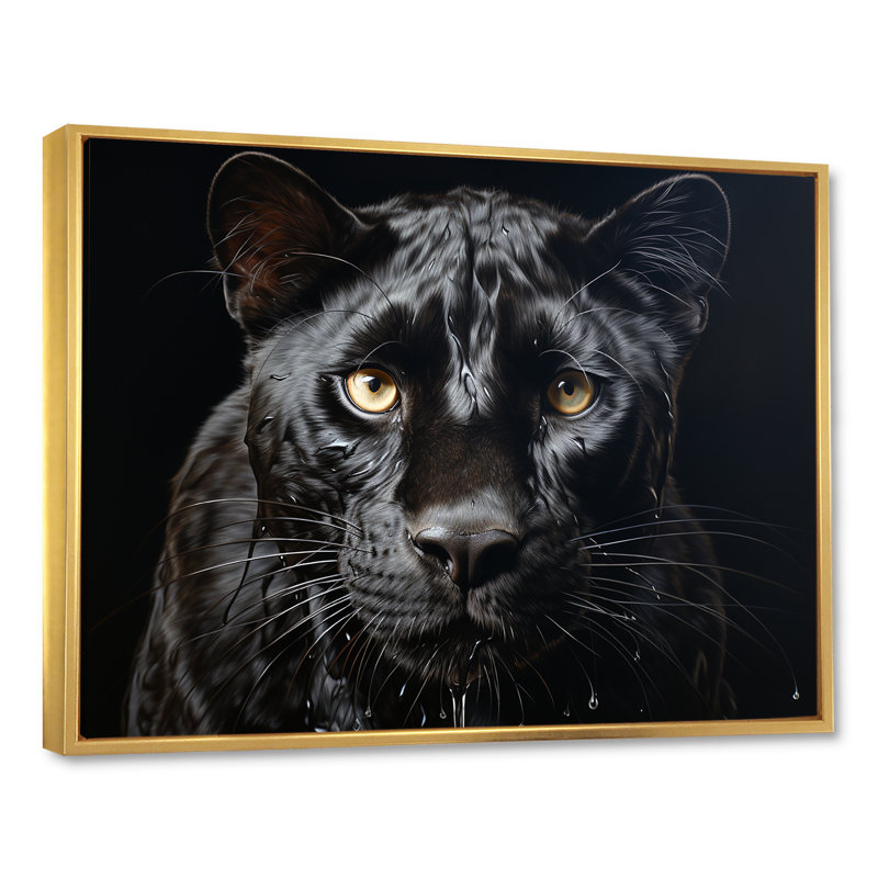 «Sleek Panther Stalk III», reproduction sur toile, Cadre flottant doré, H 34 po x l 44 po x P 1,5 po