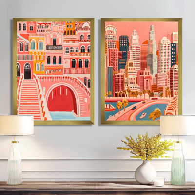 Pop Art Los Angeles Cityscape I - Cityscapes Wall Decor, Industrial Cityscapes, art mural 2 pièces