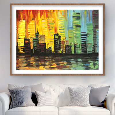 «City with color tons» - Reproduction encadrée de salon contemporain