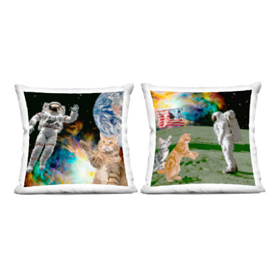 Coussin Stupell Industries Cats & Astronauts in Space Design par June Erica Vess (ensemble de 2)