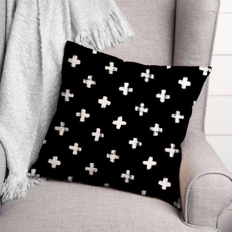  Coussin décoratif intérieur / extérieur en polyester à pois, H 18 po x l 18 po, Noir