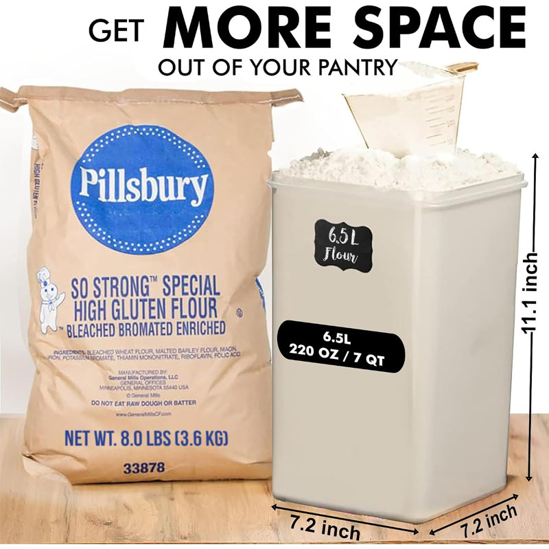Lot de 2 grands contenants de conservation alimentaire [7 pintes / 6,5 L / 220 oz] avec couvercles hermétiques - Plastique transparent sans BPA - Idéaux pour la cuisine et le garde-manger, pour les céréales, la farine, le sucre, le riz