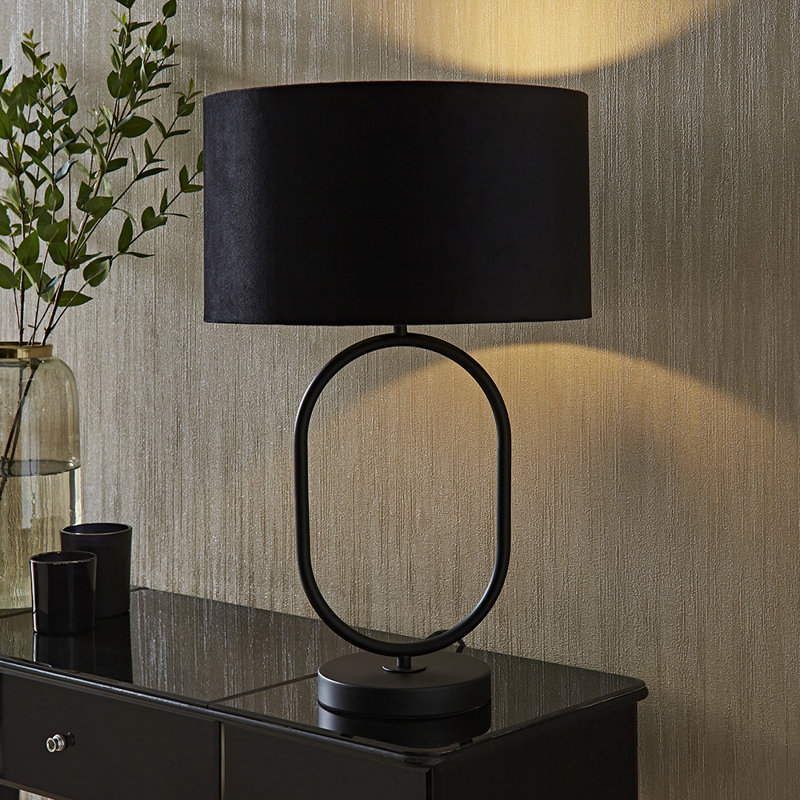 Demetry Metal Table Lamp, Velvet, Black, Black