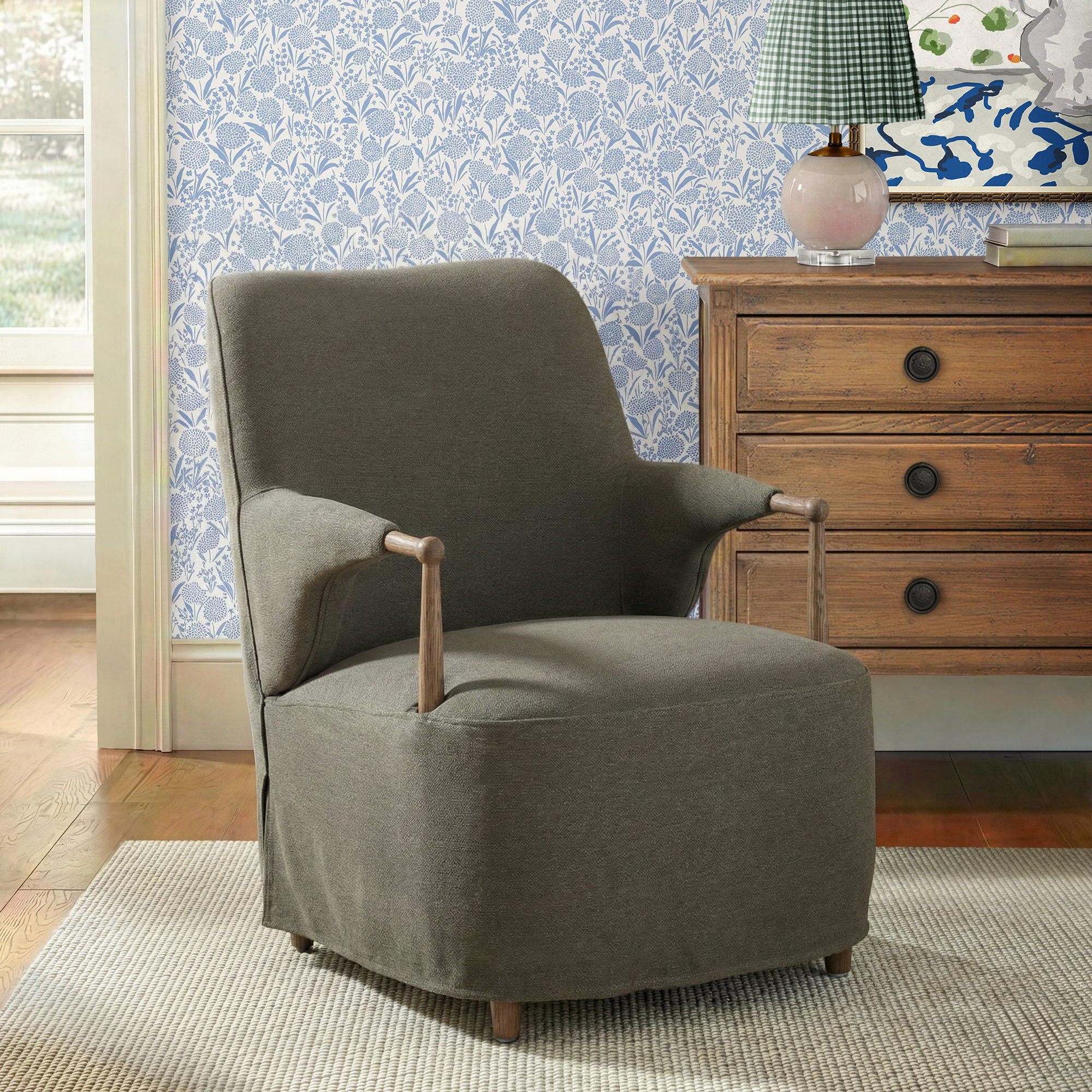 Brently Accent Chair, Green Linen