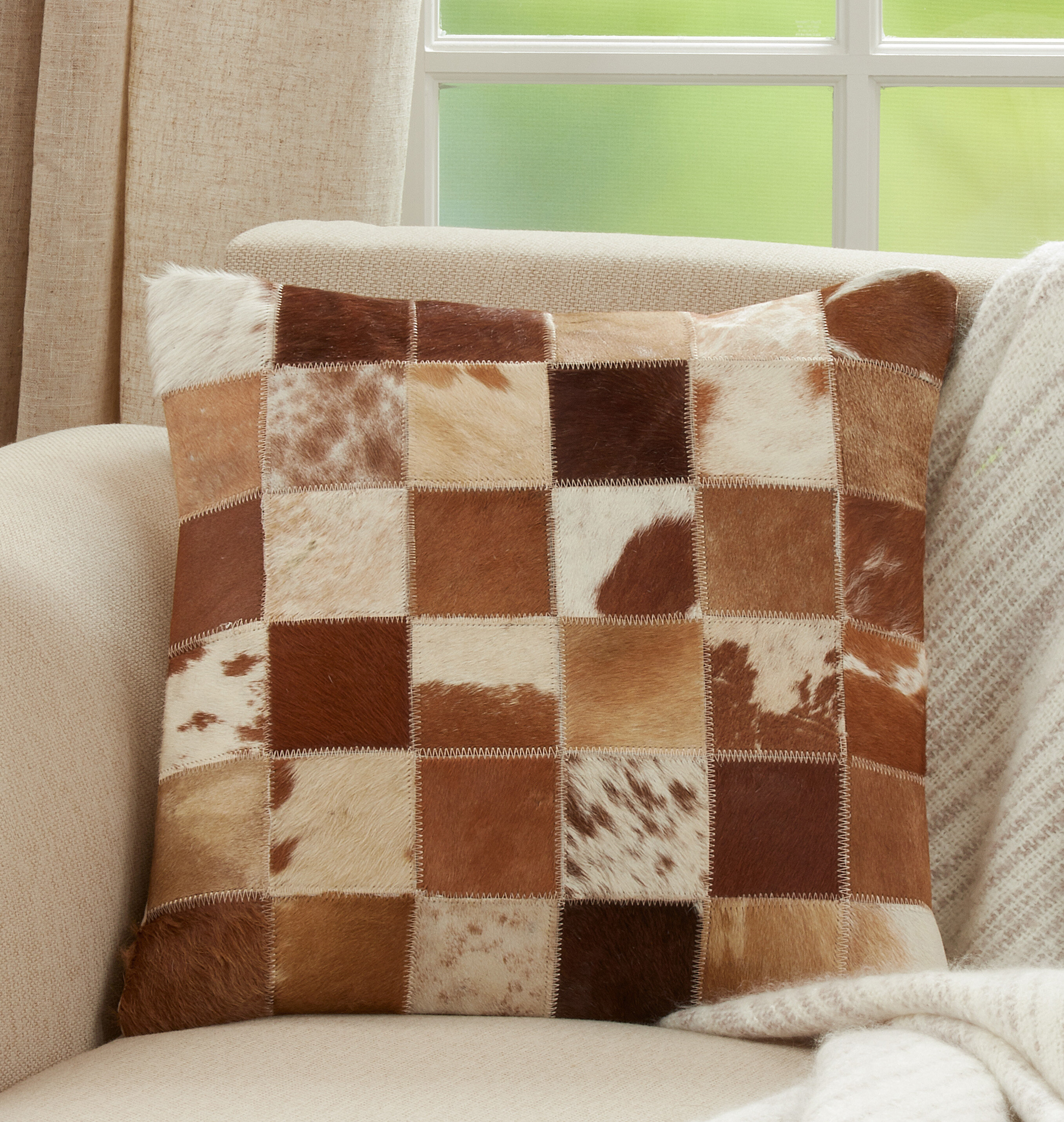 Patchwork cowhide rustic western decor Throw Pillow