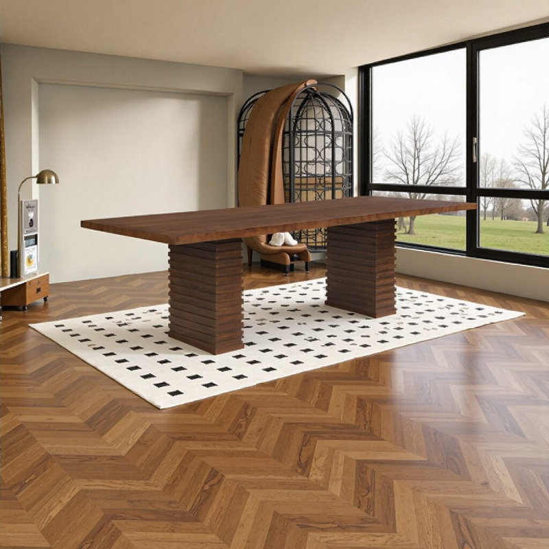 95" Industrial Walnut Finish Dining Table for 8 - Solid Wood & MDF