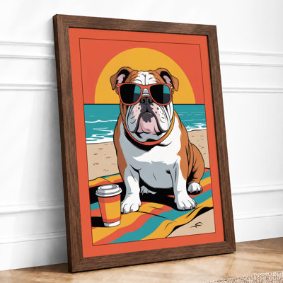 Beach Bulldog Modern 1 Piece Single Picture Frame Wall Art