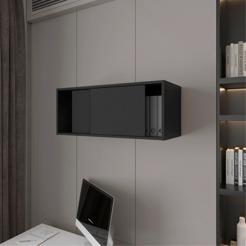 Armoire flottante avec porte coulissante, Noir