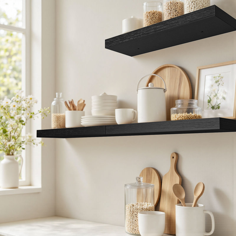 Godfree 3-Piece Manufactured Wood Floating Shelves, Black