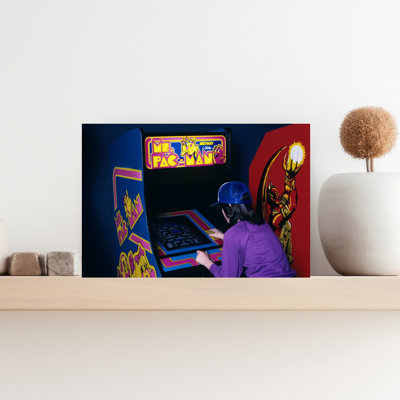 1980S Anonymous Teen Girl Wear Baseball Cap Playing Ms Pac Man Video Game In Arcade Classic Retro Vintage Wall Art