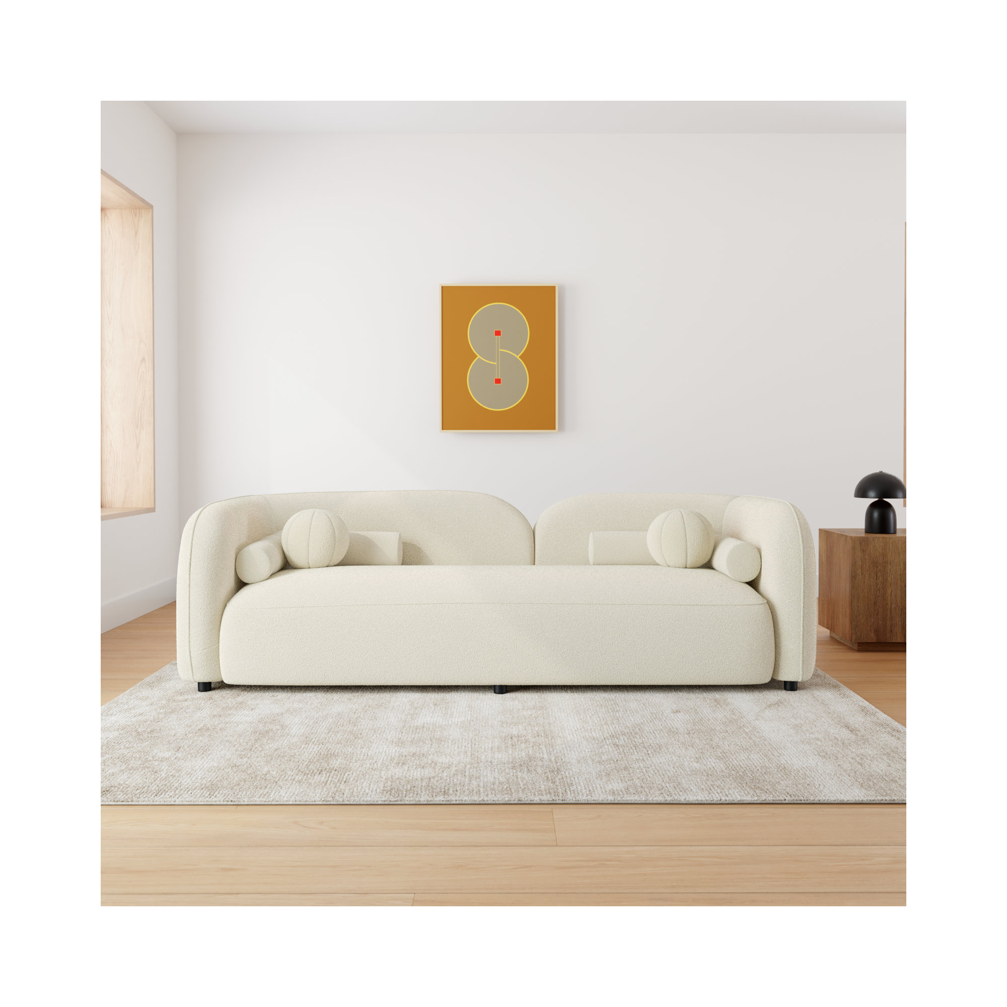 Katrien 93'' Upholstered Sofa, Ivory Boucle