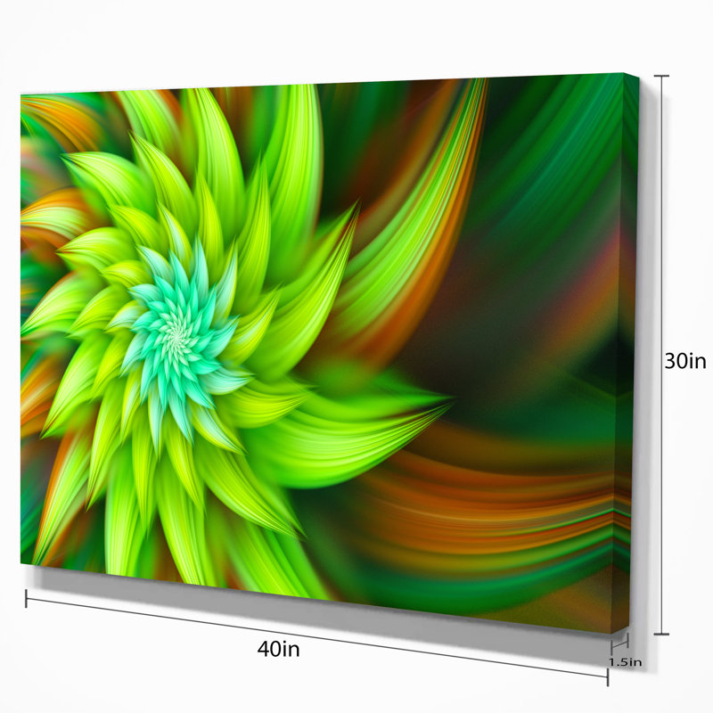 Reproduction d’art sur toile tendue grande vert transparent fractal, H 30 po x l 40 po x P 1 po