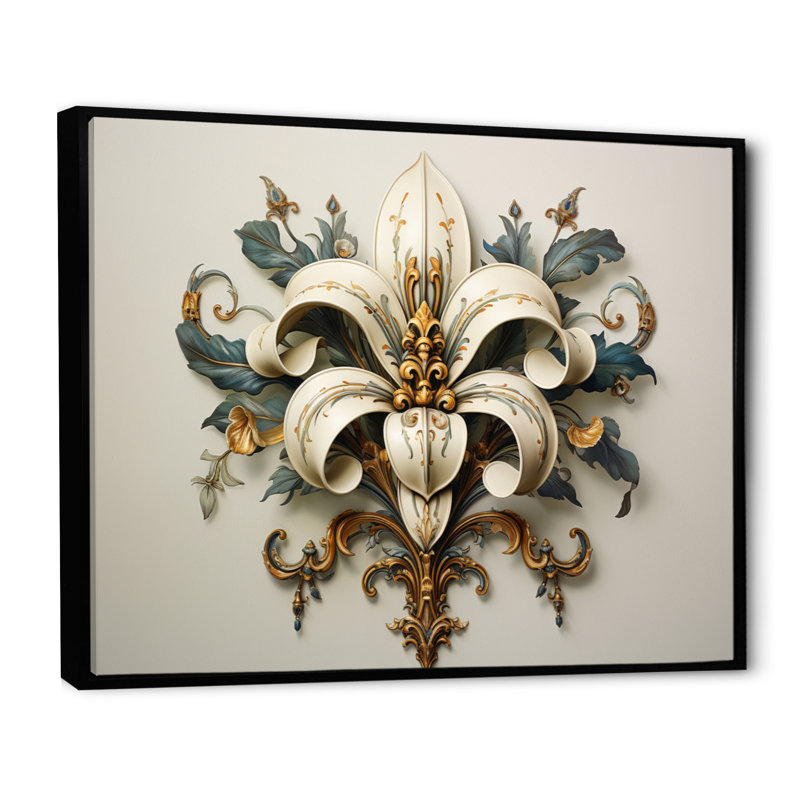 Fleur-De-Lis A Lilly Flower Ii - Symbols Wall Art, Cadre flottant noir, H 12 po x l 20 po x P 1 po