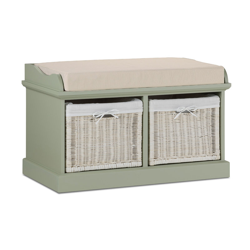 Bastogne Polyester Blend Upholstered Storage Bench, White, Cream, Sage Green