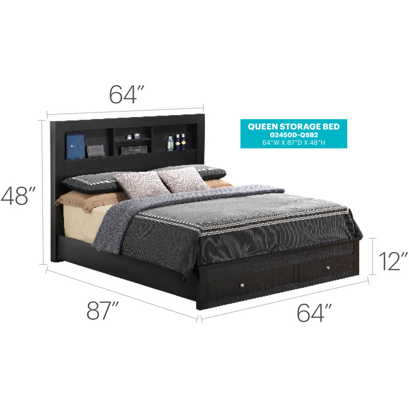 Aguilar Platform Storage Bed, Queen, Black
