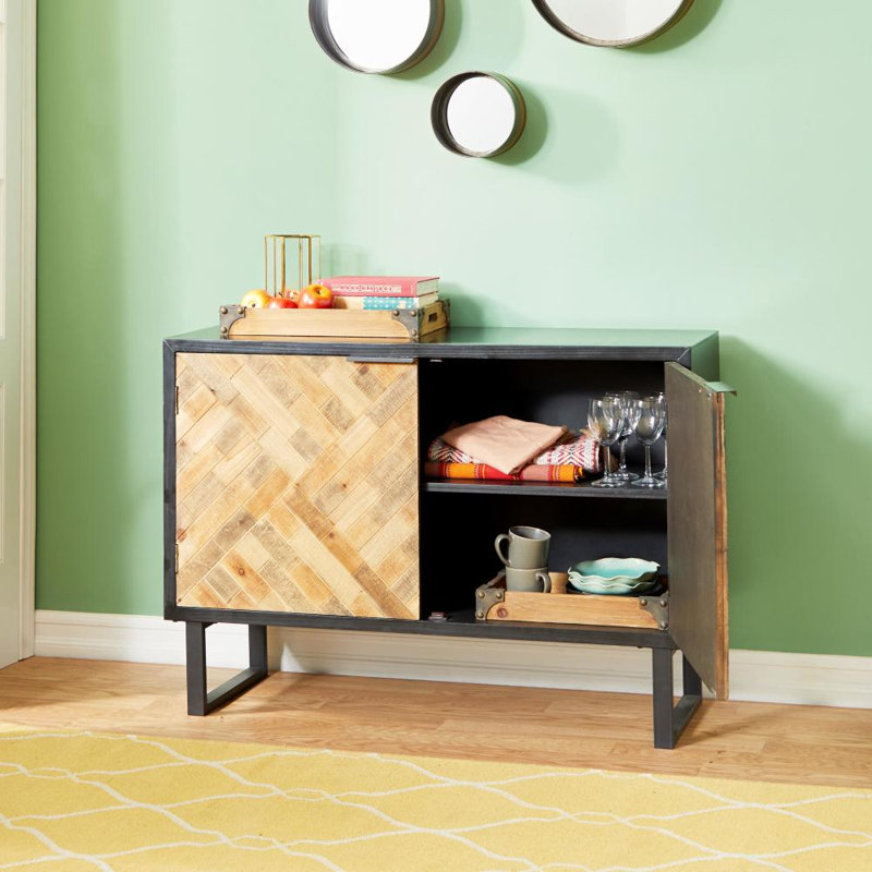 Armoire géométrique noire en bois à 1 tablette et 2 portes Adaleena