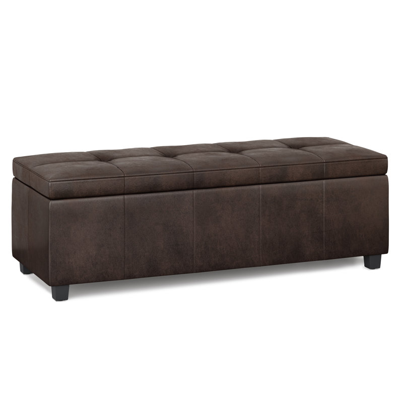Distressed Brown Faux Leather Tufted Storage Footstool