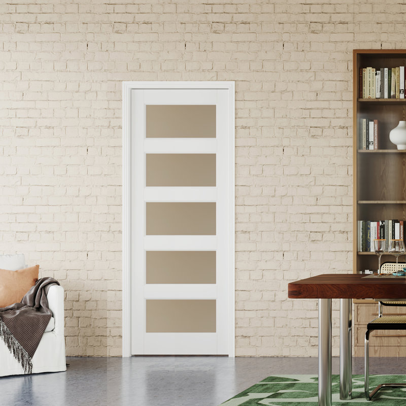 Porte intérieure standard à une porte et cinq panneaux en verre givré, sans quincaillerie, 32 po x 80 po