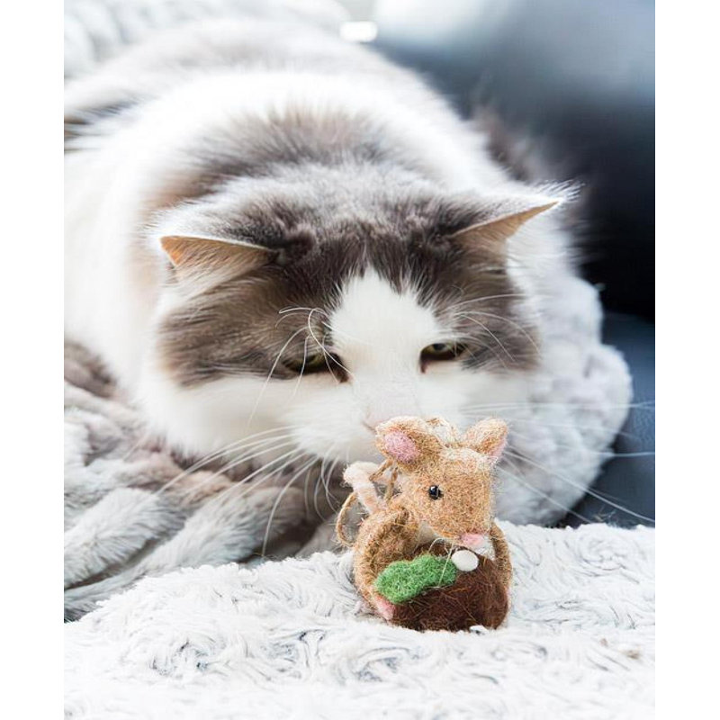 Souris avec un pudding de Noël