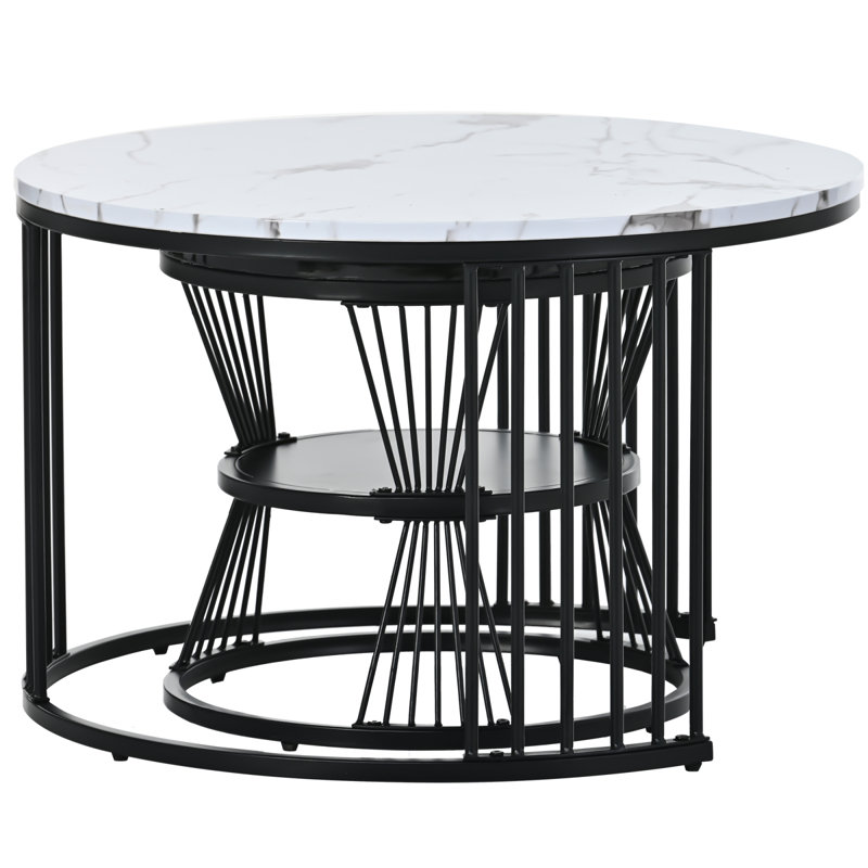 Amahya Frame Coffee Table with Storage, White Marble, Black