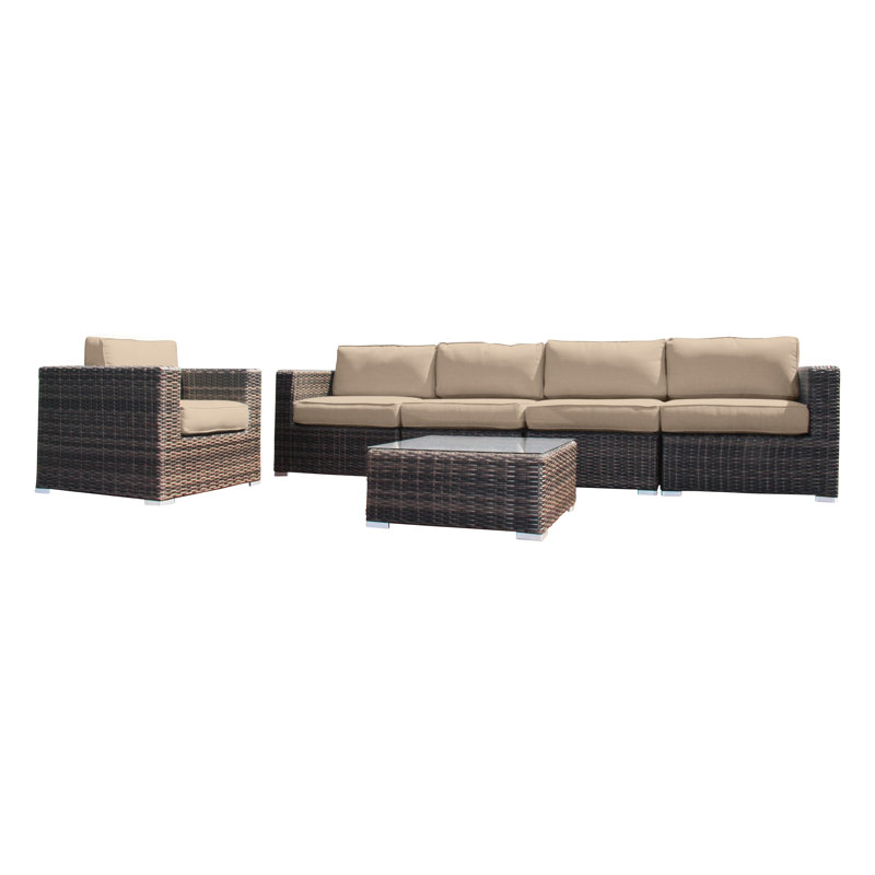 Demarest Fully Assembled 5 - Person Seating Group with Cushions |Convenient wicker patio sofa, Sunbrella Beige