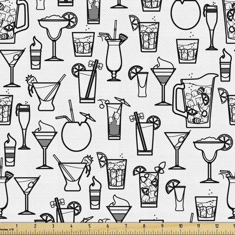 Charleson Monochrome Sketch Cocktails Multi-Purpose Fabric