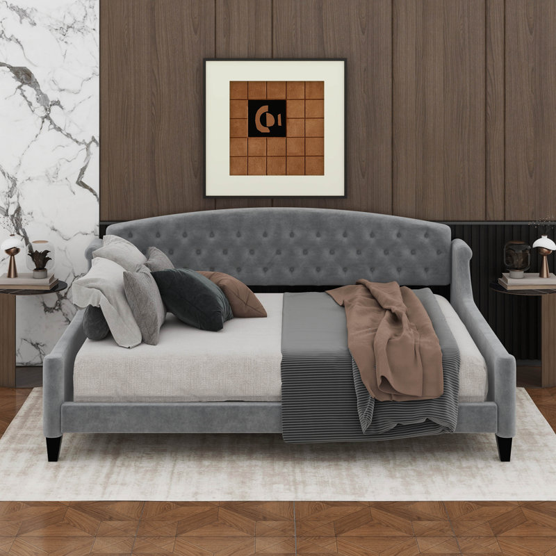 Full Size Modern Luxury Tufted Button Daybed, Gray