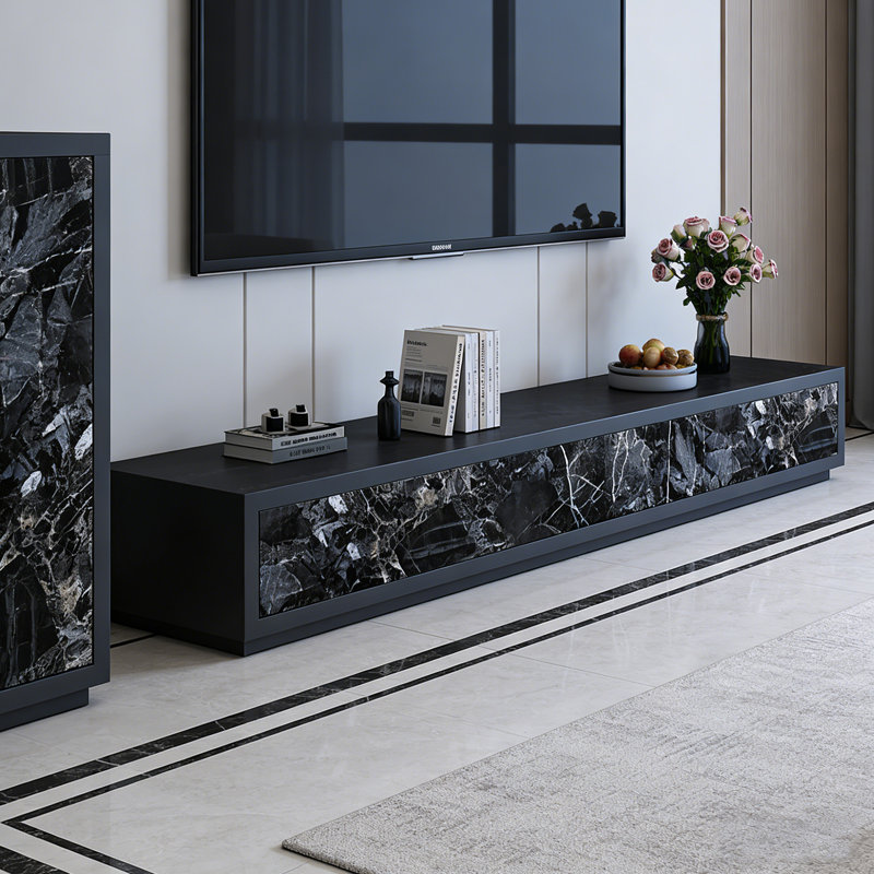 Meuble télé 4 tiroirs Minimalisme, 15.74"H x 70.86"L x 15.74"W, Black/Dark Grey